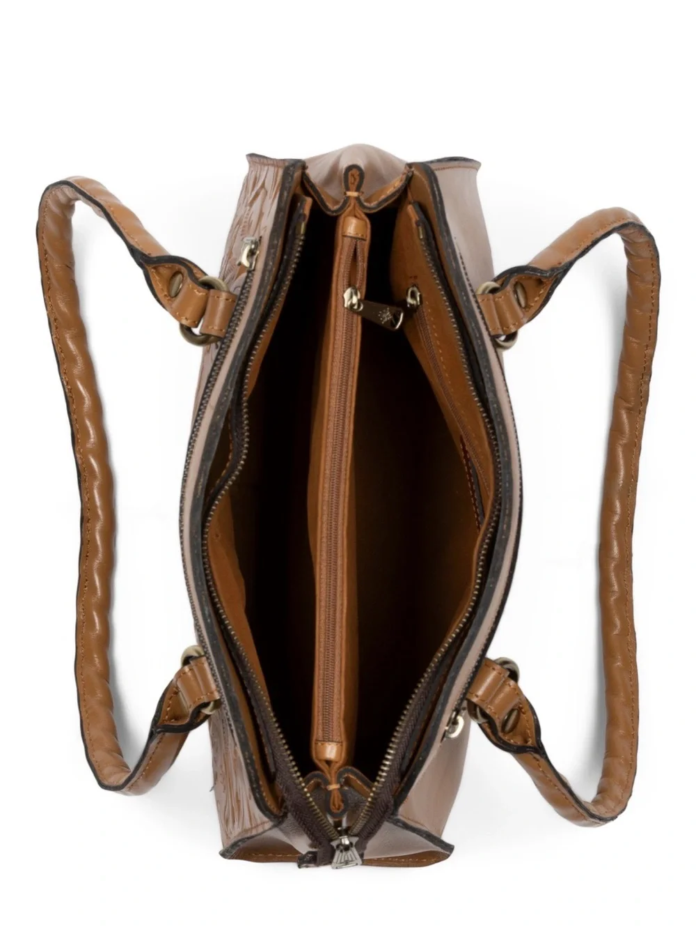 Patricia Nash Tan Embossed Leather Satchel with Floral Tooling